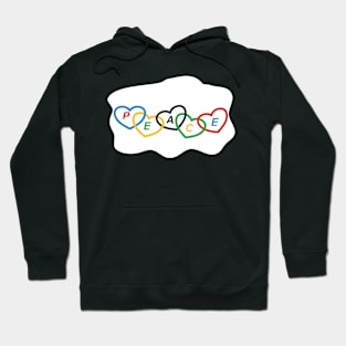 Hearts with Olympic colors and text "peace" Hoodie